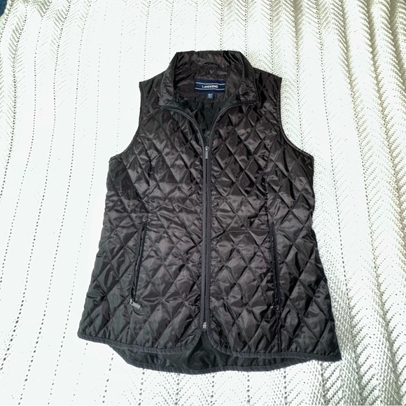 Women's Lands' End Quilted Lightweight Black Vest - M(10-12) - Picture 6 of 7